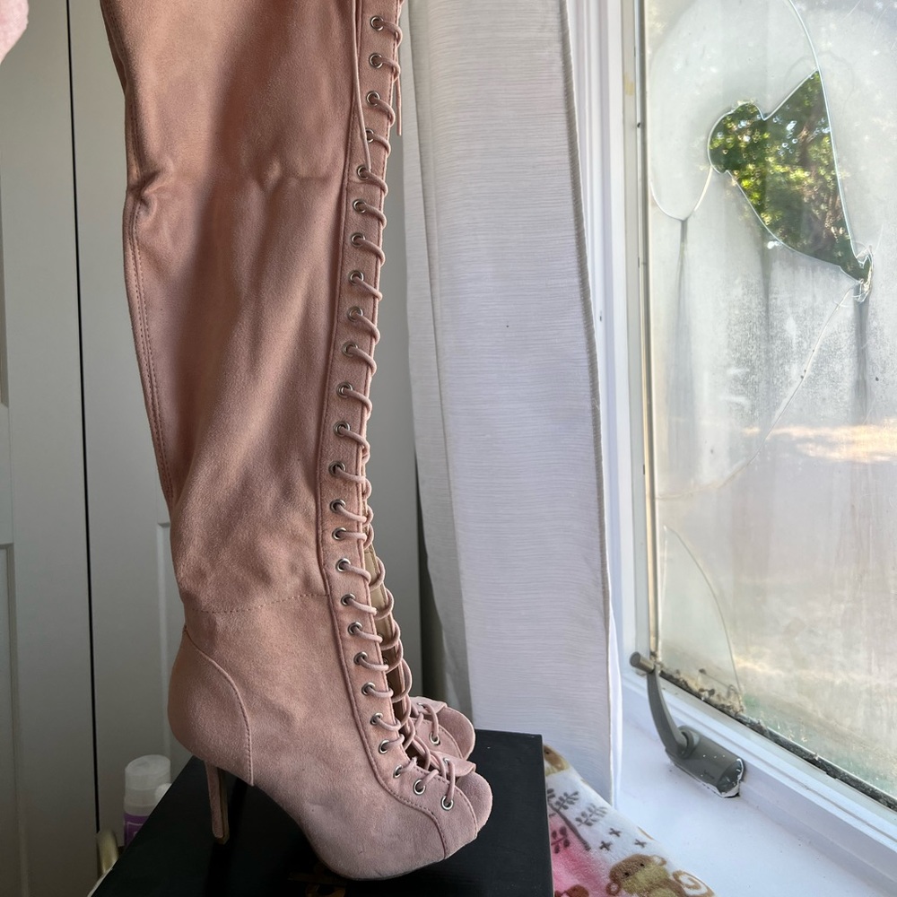 Pink suede thigh high Charlotte Russe heels